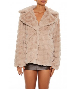 Quilted Notched Faux Fur Coat