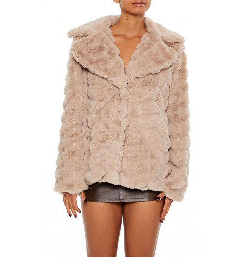 Quilted Notched Faux Fur Coat Quilted Notched Faux Fur Coat