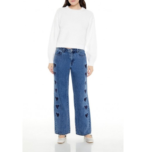 Heart Embroidered High-Rise Jeans Heart Embroidered High-Rise Jeans