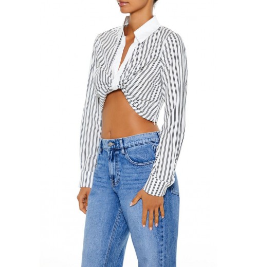 Striped Twist-Front Crop Top Striped Twist-Front Crop Top
