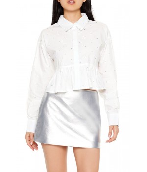 Rhinestone Cropped Peplum Shirt