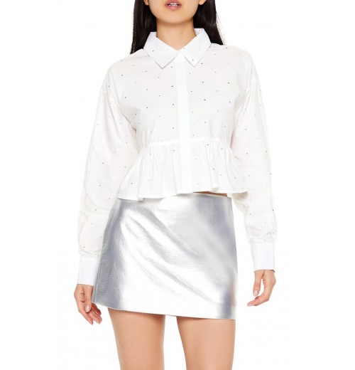 Rhinestone Cropped Peplum Shirt Rhinestone Cropped Peplum Shirt