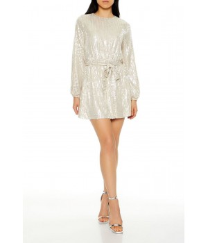 Sequin Long-Sleeve Mini Dress