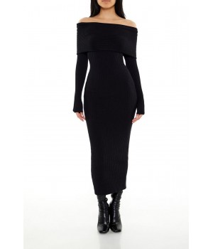 Off-the-Shoulder Midi Sweater Dress