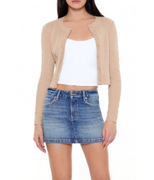 Cropped Cable Knit Cardigan Sweater