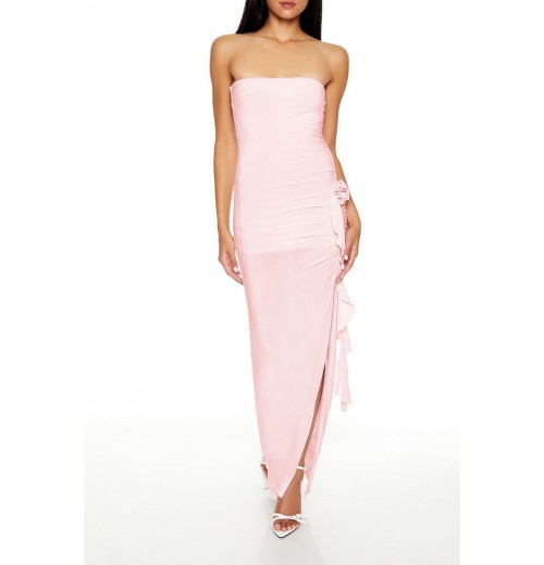 Rosette Ruffle Maxi Tube Dress Rosette Ruffle Maxi Tube Dress