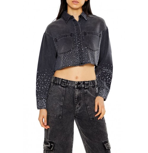 Cropped Rhinestone Denim Shirt Cropped Rhinestone Denim Shirt