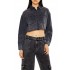 Cropped Rhinestone Denim Shirt