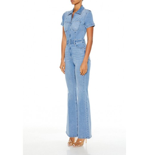 Denim Zip-Up Flare Jumpsuit Denim Zip-Up Flare Jumpsuit