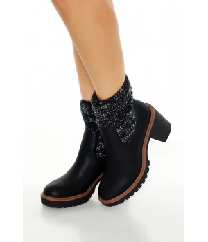 Faux Leather & Knit Booties
