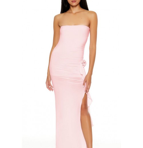Rosette Ruffle Maxi Tube Dress Rosette Ruffle Maxi Tube Dress