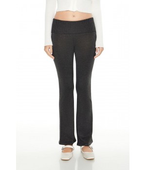 Sweater-Knit Foldover Flare Pants