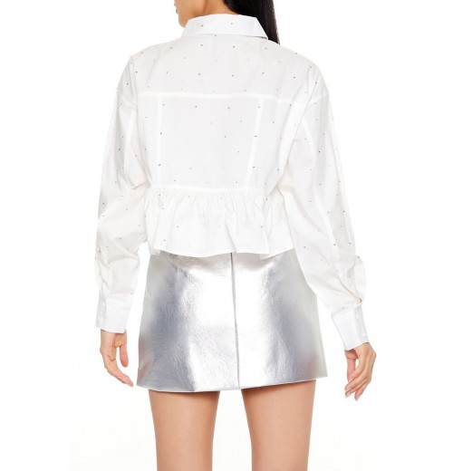 Rhinestone Cropped Peplum Shirt Rhinestone Cropped Peplum Shirt