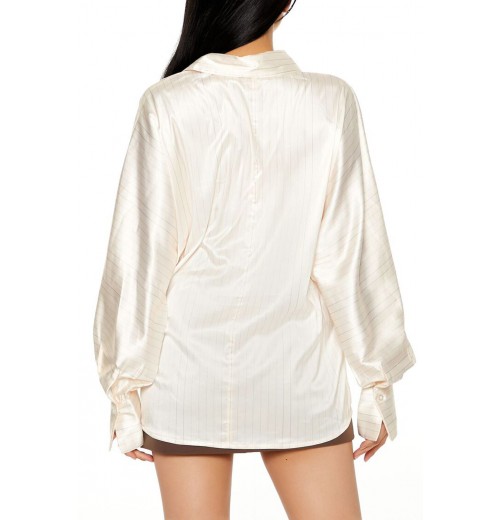 Pinstriped Dolman-Sleeve Satin Shirt Pinstriped Dolman-Sleeve Satin Shirt