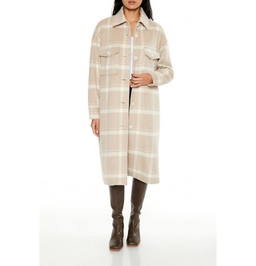 Plaid Drop-Sleeve Trench Coat Plaid Drop-Sleeve Trench Coat