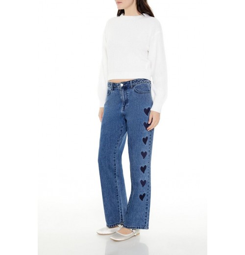 Heart Embroidered High-Rise Jeans Heart Embroidered High-Rise Jeans