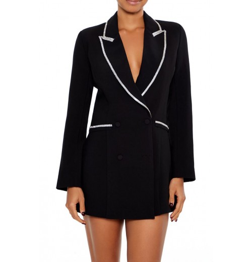 Rhinestone-Trim Blazer Dress