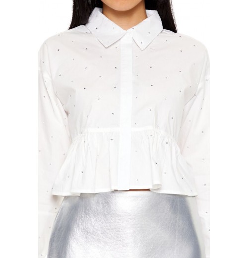 Rhinestone Cropped Peplum Shirt Rhinestone Cropped Peplum Shirt