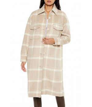 Plaid Drop-Sleeve Trench Coat