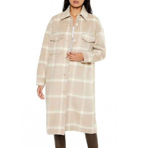 Plaid Drop-Sleeve Trench Coat Plaid Drop-Sleeve Trench Coat