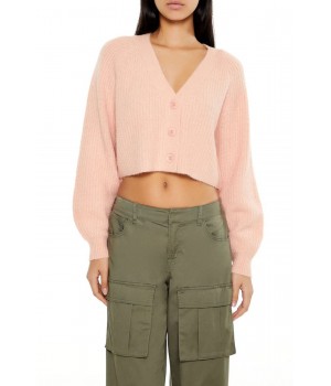 Fuzzy Ribbed Cardigan Sweater