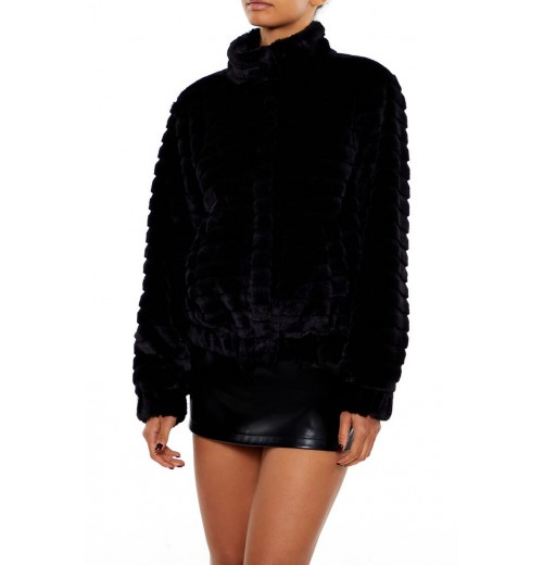Quilted Faux Fur Bomber Jacket Quilted Faux Fur Bomber Jacket