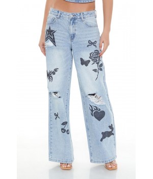 Tattoo Mid-Rise Baggy Jeans