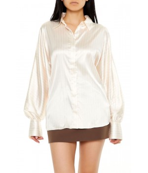 Pinstriped Dolman-Sleeve Satin Shirt