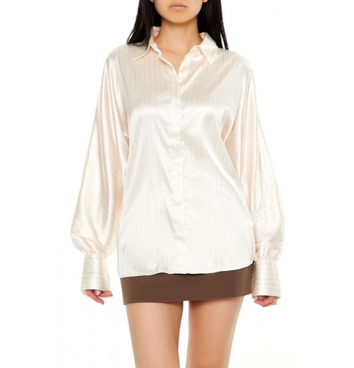 Pinstriped Dolman-Sleeve Satin Shirt Pinstriped Dolman-Sleeve Satin Shirt