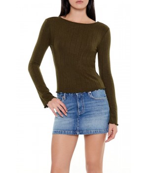 Ribbed Knit Plunge-Back Top