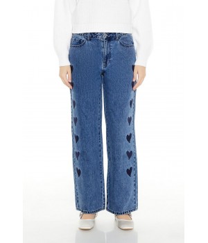 Heart Embroidered High-Rise Jeans