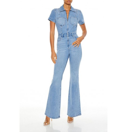 Denim Zip-Up Flare Jumpsuit Denim Zip-Up Flare Jumpsuit