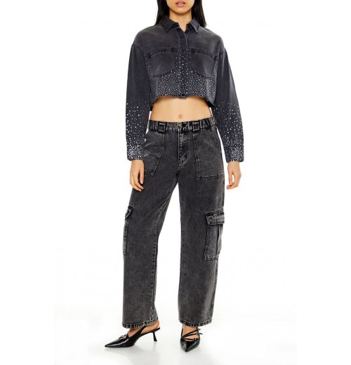 Cropped Rhinestone Denim Shirt Cropped Rhinestone Denim Shirt