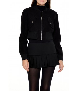 Cropped Zip-Up Bomber Jacket