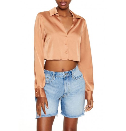Satin Cropped Shirt Satin Cropped Shirt