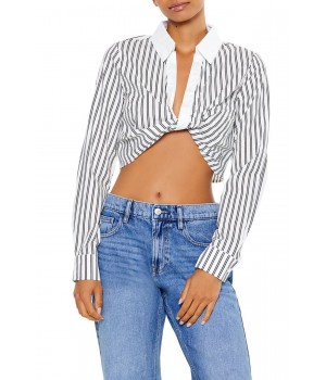Striped Twist-Front Crop Top