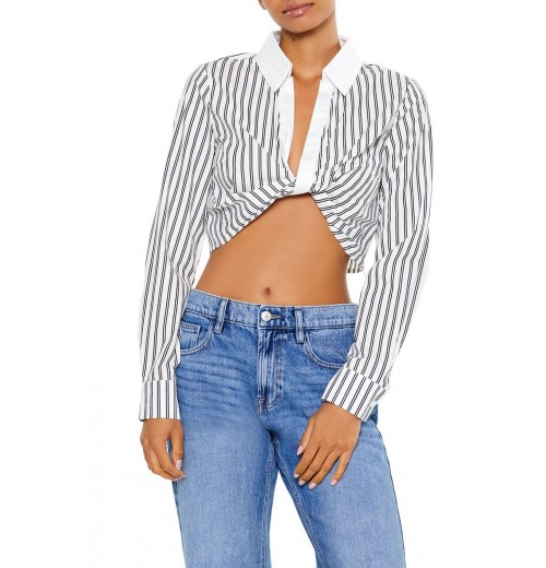 Striped Twist-Front Crop Top Striped Twist-Front Crop Top
