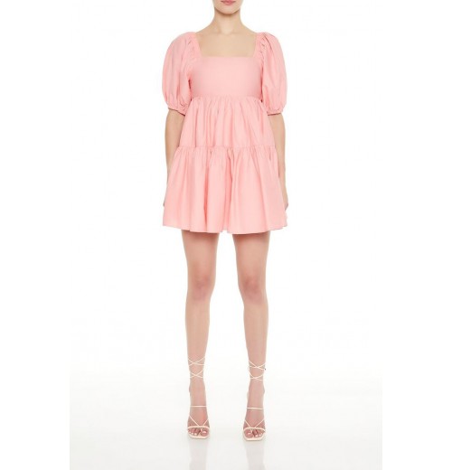 Puff-Sleeve Babydoll Mini Dress Puff-Sleeve Babydoll Mini Dress