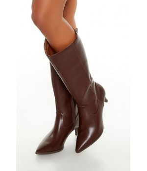 Pointed Faux Leather Stiletto Boots