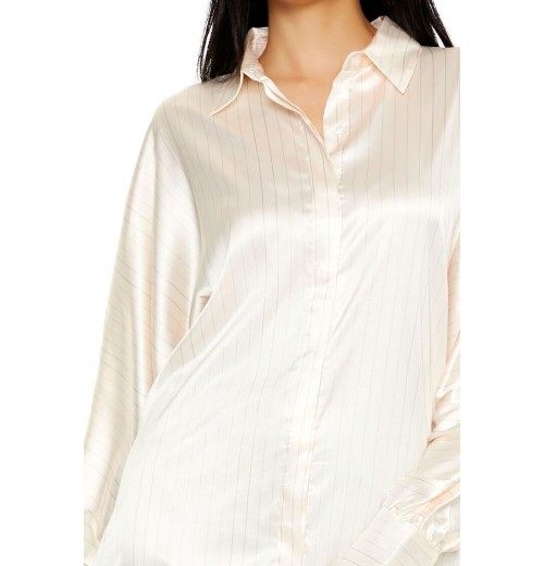 Pinstriped Dolman-Sleeve Satin Shirt Pinstriped Dolman-Sleeve Satin Shirt