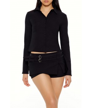 Twill Long-Sleeve Cropped Shirt