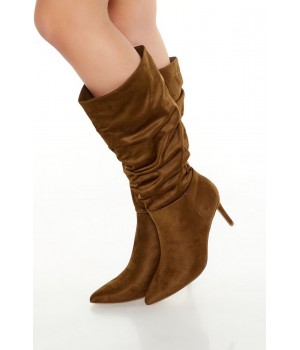 Ruched Faux Suede Stiletto Boots