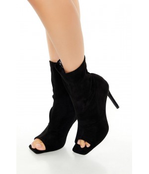Faux Suede Open-Toe Booties