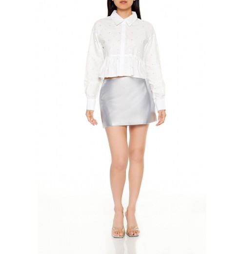 Rhinestone Cropped Peplum Shirt Rhinestone Cropped Peplum Shirt
